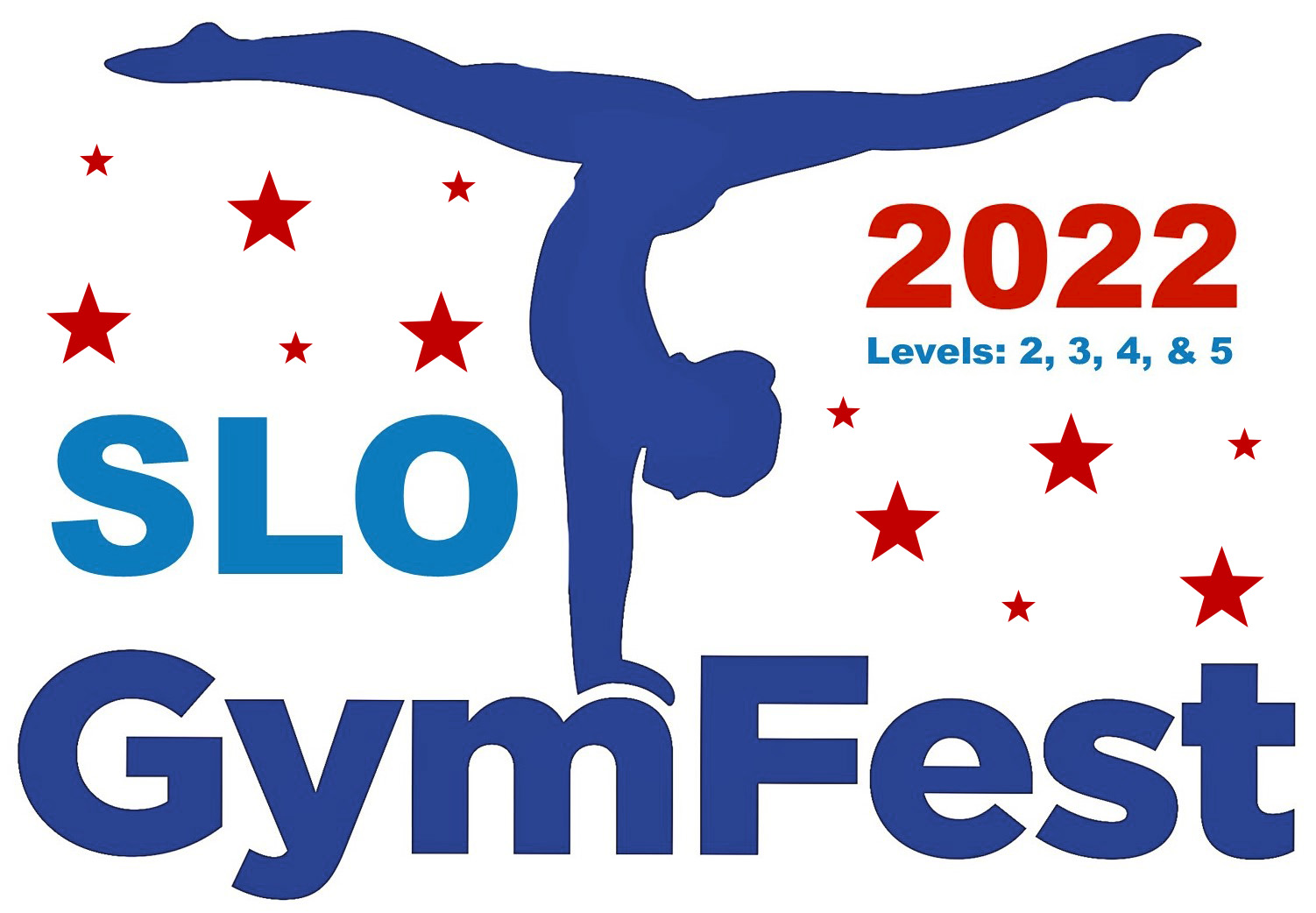 gymnastics meet logo with woman doing handstand